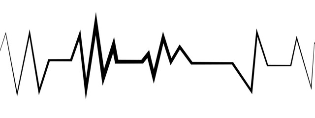 Abstract minimalist black zigzag line design on a white background. Pulse rate, sawtooth wave, increasing volume amplitude wave. Sound waves for voice design, music background