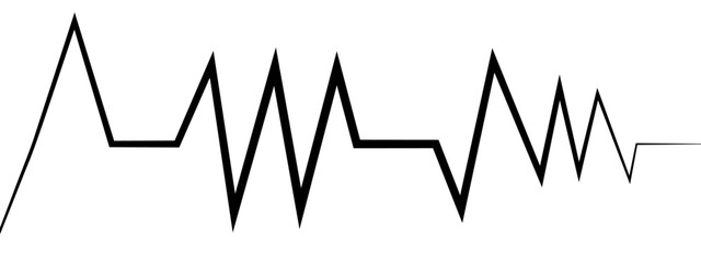 Abstract minimalist black zigzag line design on a white background. Pulse rate, sawtooth wave, increasing volume amplitude wave. Sound waves for voice design, music background