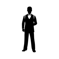 Silhouette of man in suit and bow tie formal wear tuxedo vector illustration graphic design art