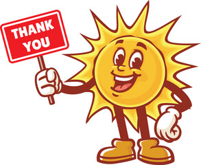 Cartoon sun character holding a thank you sign