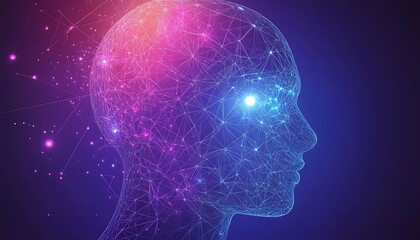 Obraz premium Colorful digital illustration of a human head, network style.