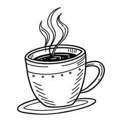 A steaming hot cup of brown coffee, an aromatic espresso drink in a cafe