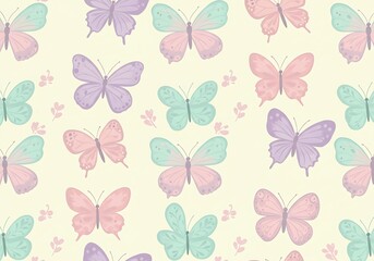 Pastel Butterfly Seamless Pattern, Spring Floral Background