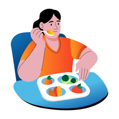 A flat style illustration of a character eating healthy 