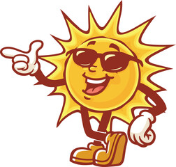 Cartoon sun character wearing sunglasses