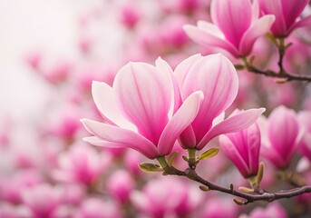 Obraz premium Pink Magnolia Blossoms, Spring Flowers, Close Up
