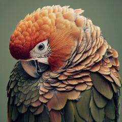 Fototapeta premium Close-up of a parrot's head and neck, showcasing vibrant plumage