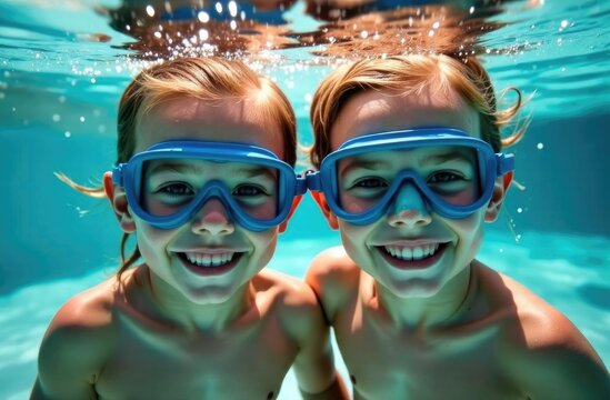 Happy family - mother with baby girl dive underwater with fun in sea pool. Healthy lifestyle, active parent, people water sport outdoor adventure, swimming lessons on beach summer holidays with child