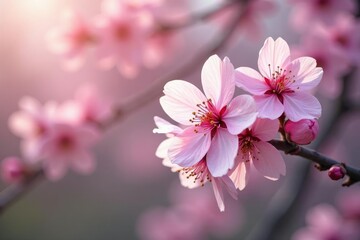 Fototapeta premium Delicate pink sakura blossoms, full bloom, intricate branches , nature, background
