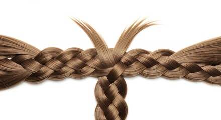 Closeup intertwined braids of light brown hair
