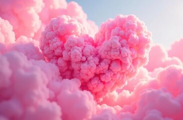 Fototapeta premium Beautiful clouds in heart shape on pink sky. Love and valentine concept. Vintage style.