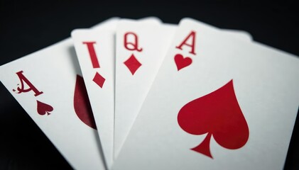 Four aces fanned out, showcasing details of each card , close up, clubs