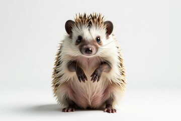 Fototapeta premium Hedgehog standing, facing forward, pure white backdrop, legs, background, hedgehog