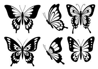Black Butterfly Silhouettes: Set of Six Designs