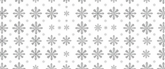 Endless gray snowflake pattern on white background, winter holiday design, design element, repeating