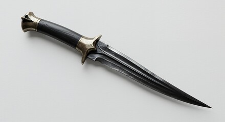 Fototapeta premium Detailed view of a sharp double edged blade against a white background