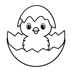 a tiny chick peeking from an eggshell vector illustration