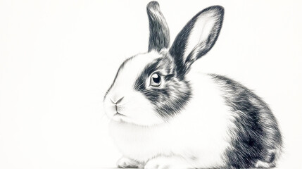 Fototapeta premium Adorable black and white bunny, cute pet portrait on white background
