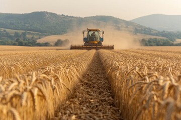 Fototapeta premium Wheat Harvesting Process on a Farm