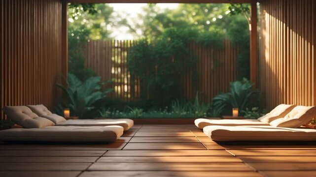 Front and backyard relaxation and meditation space. Comfortable outdoor sunbeds for fun. Spa area for meditation and relaxation.
