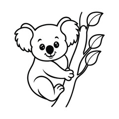 a baby koala hugging a tree branch vector line art