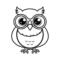 a baby owl with big round glasses vector line art