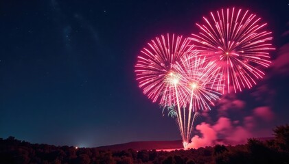 Vibrant fireworks exploding in the night sky, colorful bursts of light , pattern, gold