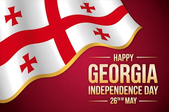 Happy Georgia Independence Day Celebrate the 26th of May with the waving Georgian flag red white and gold design