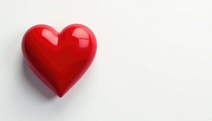 Fototapeta premium A single, perfectly formed red heart, glossy and realistic, against a clean white background , symbol, red