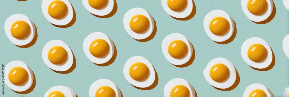 Poster Symmetrical Flat Pattern of Small Egg Icons Against a Soft Blue Background Creating a Uniform and Playful Design Generative AI