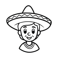 a boy in a sombrero smiling with a mustache vector line art