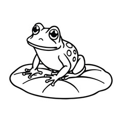 a tiny frog sitting on a lilypad vector line art