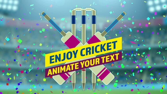 Cricket Match Intro, Cricket match playing between two team in a stadium at night with flood light, cheering audience - Animation, Cricket promo, Digital motion graphic, Bowling, Batting