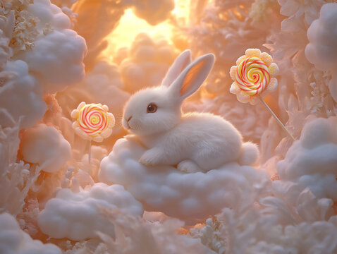 bunny cookies marshmallow clouds pastel sky lollipops