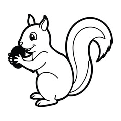 a playful squirrel holding an acorn line art vector illustration