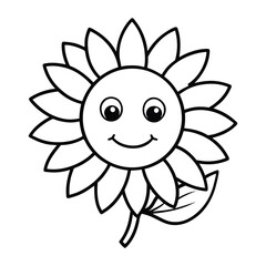 a happy sunflower with a round face line art vector illustration