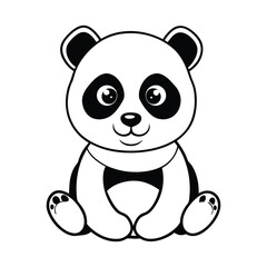 a baby panda sitting with big round eyes line art vector illustration