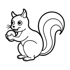 a playful squirrel holding an acorn line art vector illustration