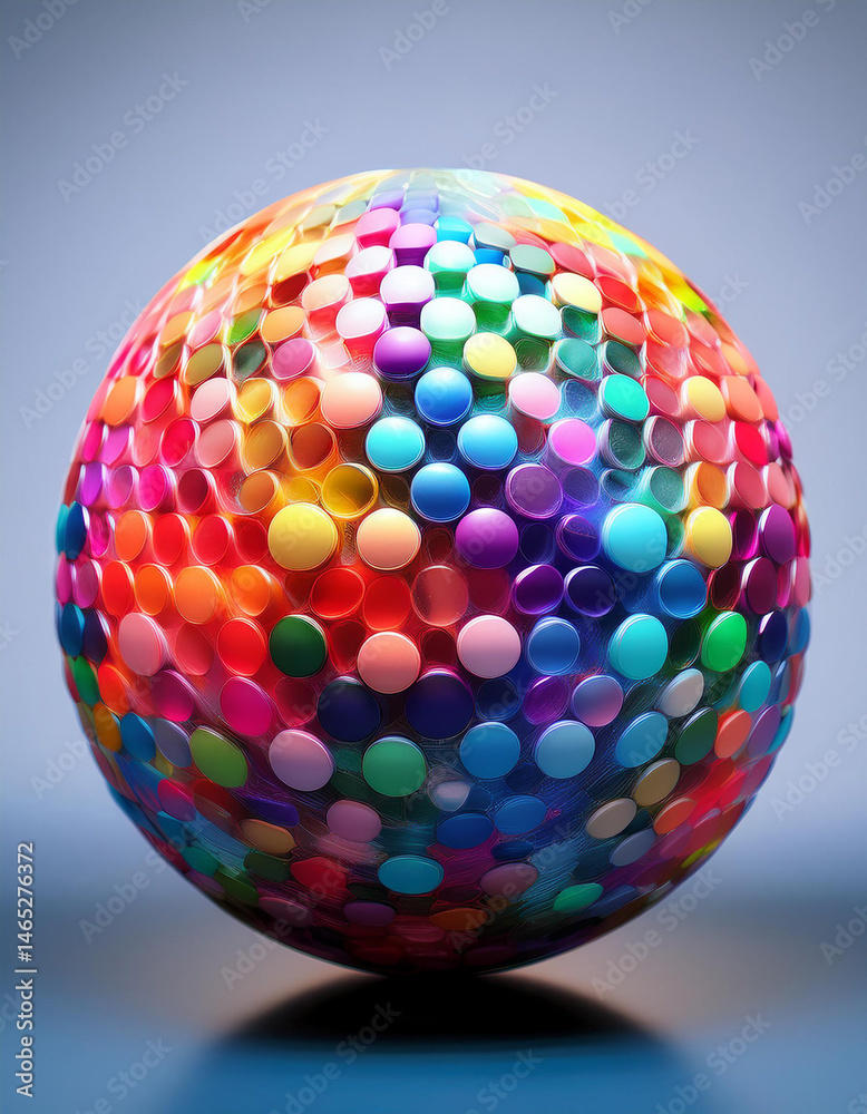 Poster abstract sphere with colorful dots arranged in an eye catching pattern. decorative design element fo