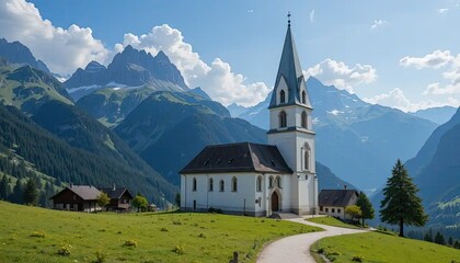 Alpine Church: Majestic Mountain Scenery