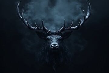 Mysterious dark forest stag portrait.