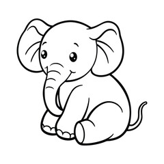 Cute Sitting Baby Elephant with Curled Trunk Vector