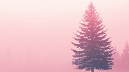 Pink Mist Envelops Single Majestic Evergreen Tree
