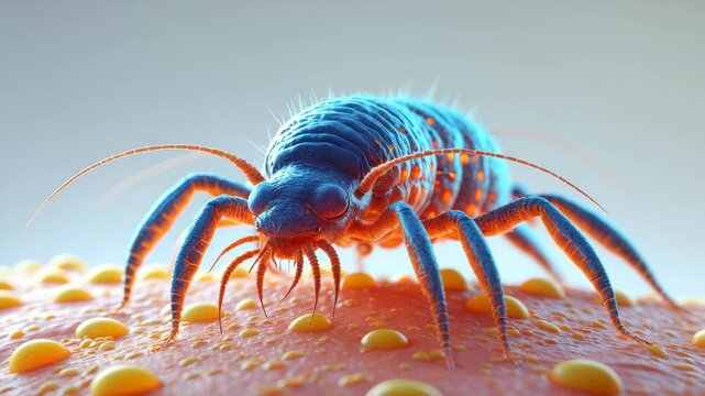 Sarcoptes scabiei: microscopic mite causing scabies infestation, leading to skin itching, rashes, and burrows with egg-laying
