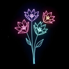 Bouquet of Flowers Icon Floral Anniversary Spring Romantic Wedding Valentine Blossom Botany Botnanical Arrangement Plant Neon Art Illustration