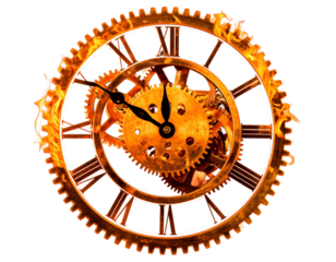 Fiery Clock Mechanism with Intricate Gears and Flames