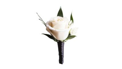 A boutonniere with a white rose on transparent background PNG