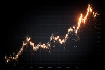 Stock market graph with upward trend and fluctuating data points.
