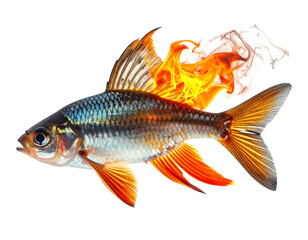 Fototapeta premium Fiery Fish with Orange and Blue Scales on Transparent Background