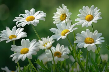 Fototapeta premium white daisy flowers with green flowers